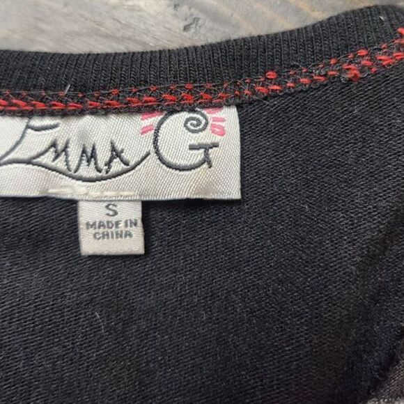 Emma G Womans Abstract Art to Wear Patchwork Shirt Top Tunic Small Black‎ Red - Picture 10 of 11